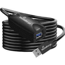 MediaRange Active USB Extension Cable, USB-A Plug to USB-A Socket, 1x Repeater, USB 3.0, 5 Gbps Data Transfer Rate, 5m, Black (MRCS242)