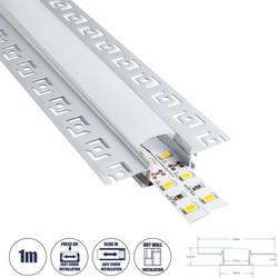 GloboStar(R) PLASTERBOARD-PROFILE 70819-1M Προφίλ Αλουμινίου - Βάση & Ψύκτρα Ταινίας LED με Λευκό Γαλακτερό Κάλυμμα - Χωνευτή Χρήση σε Γυψοσανίδα - Trimless - Πατητό Κάλυμμα - Ασημί - 1 Μέτρο - Μ100 x