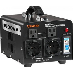 VEVOR Μετασχηματιστής Τάσης 1500VA, Βαρέως Τύπου Αναβάθμιση/Υποβάθμιση, 110V σε 220V & 220V σε 110V, με Πρίζες ΗΠΑ και ΕΕ SXDYZHQSD110XHT37001V2
