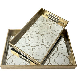 Artekko Tray Διακοσμητικός Δίσκος Πλαστικό/Γυαλί Χρυσό (45x30x5)cm Σετ/2