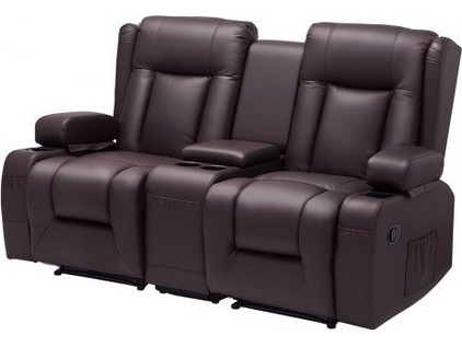 VEVOR Καναπές-Ξαπλώστρα Loveseat, Χειροκίνητος Καναπές με Κεντρική Κονσόλα, Καναπές Ξαπλώστρα από Συνθετικό Δέρμα PU με Θύρες USB, Θήκες Ποτηριών και Τσάντες Αποθήκευσης, Διπλή Καρέκλα Loveseat για Κα