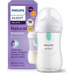 Philips Avent Natural SCF673/17 Γυάλινο Μπιμπερό με Θηλή Σιλικόνης κατά των Κολικών 1m+ 240ml