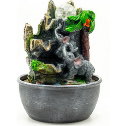 Tabletop Water Feature - 25cm - Elephants & Palm Tree
