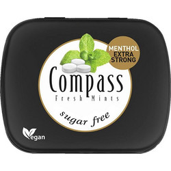 Καραμέλες Μέντα (Menthol) Extra Strong χωρίς Ζάχαρη 14g - Compass