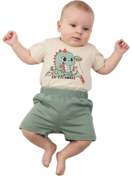 Dreams βρεφικό σετ μπλούζα με σορτσάκι Dinos Beige Summer