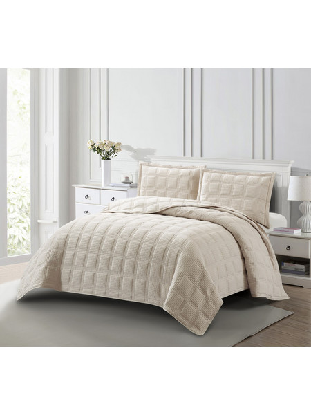 Toscana (Beige) Κουβερλί/Κάλυμμα κρεβατιού Polywaffle/prewashed Bedspread 260x240 Mαξ/θήκες 50x70/2τεμ Liolios Home
