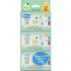 Fresh Care Travel Size Μωρομάντηλα με Χαμομήλι & Αλόη Βέρα (6x8pack) 48τμχ
