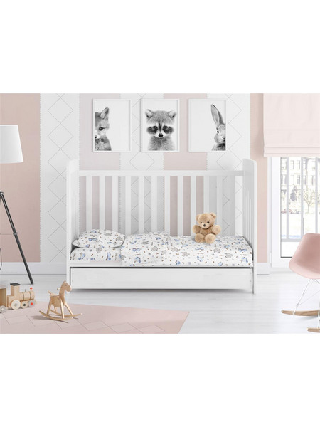 Παπλωματοθήκη Εμπριμέ bebe Elephant 074 120X160 White-Sky Blue 100% Cotton Flannel Dimcol