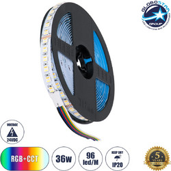 GLOBOSTAR(R) PRISMA 70264 Ταινία LED 36W/m 3600lm/m 120 DC 24V IP20 96 x SMD5050 Chip/m Πολύχρωμο RGBW+WW Dimmable - Sanan SMD Chip - Μ500 x Π1.2 x Υ0.2cm - Ρολό 5 Μέτρων