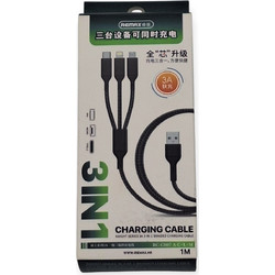 Remax Καλώδιο 3-in-1 USB to micro USB, type C, lightning - 1M 3A - Μαύρο