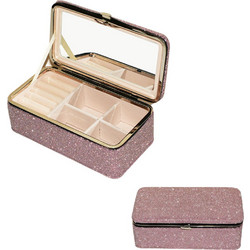 Μπιζουτιέρα Glitter με Καθρέφτη 16x8.5x5.5cm ροζ
