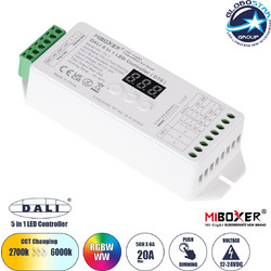 GLOBOSTAR(R) 71423 MiBOXER DL-X PROLINK Dimmer & CCT/RGB+CCT Controller 1/2/3/4/5CH DC 12-24V 20A 480W Max IP20 - DALI DT8 + Push Dimming + Linear/Logarithmic Dimming Curve - M13xΠ5xΥ2.5cm