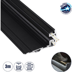 GloboStar(R) STAIR-PROFILE 70843-3M Προφίλ Αλουμινίου - Βάση & Ψύκτρα Ταινίας LED με Μαύρο Φιμέ Κάλυμμα - Χρήση σε Σκαλοπάτια - Πατητό Κάλυμμα - Μαύρο - 3 Μέτρα - Μ300 x Π8 x Υ3.2cm