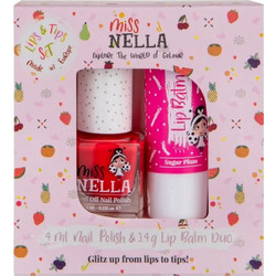 Miss Nella Lips & Tips Set Lip Balm Sugar Plum 3.4gr + Peel Off Nail Polish Tickle Me Pink 4ml