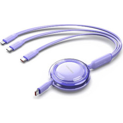 VENTION 3-in-1 USB 2.0 Type-A Male to USB-C Male + USB-C Male + Lightning Male 3.5A Retractable Cable 1.1M Purple (TRJVBE) (VENTRJVBE)