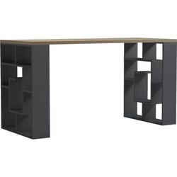 Γραφείο με ραφιέρα Labirent pakoworld ανθρακί-sonoma 140x60x75εκ - PAKO WORLD - 230-000237