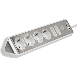 Brennenstuhl estilo Eck-Steckdosenleiste 6-fach (weiss/edelstahl, 2 Meter, 2x USB)