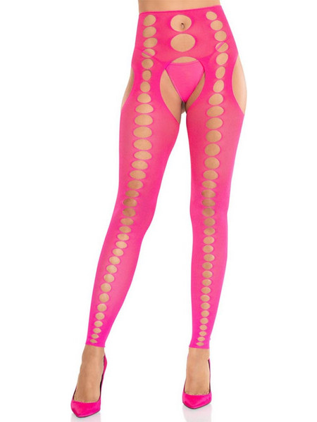 LEG AVENUE - SEAMLESS OPAQUE FOOTLESS SUSPENDER HOSE NEON PINK OS