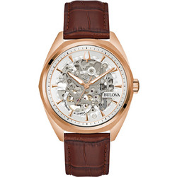 Bulova Ανδρικό Ρολόι Αυτόματο με Κόκκινο Δερμάτινο Λουράκι 97A175
