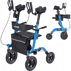 VEVOR Rollator Walker with Seat for Seniors, Foldable Rolling Walker, Lightweight Aluminum Mobility Walking Aid with PU Solid Wheels, Adjustable Handle, Storage Bag, Cup/Cane Holder - Supports 136kg