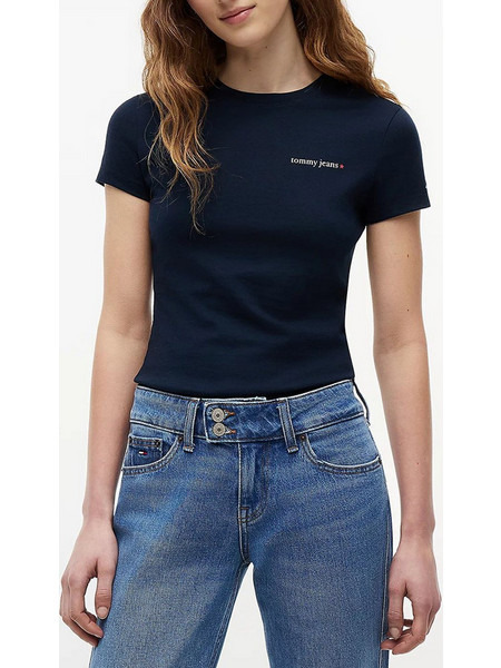 TOMMY JEANS TJW SLIM ESS LOGO 1 SS TEE EXT DW0DW23479-C1G DarkBlue