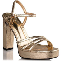 Envie Shoes Γυναικεία Πέδιλα Χρυσά με Χοντρό Ψηλό Τακούνι και Φιάπα E42-17173-59