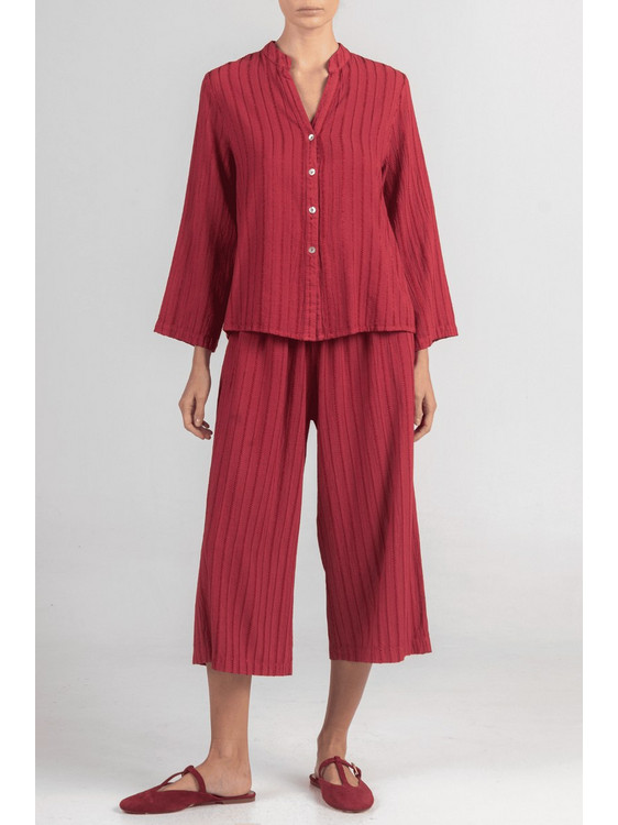 August Resortwear Broderie Γυναικείο Πουκάμισο Βαμβακερό Μπορντό