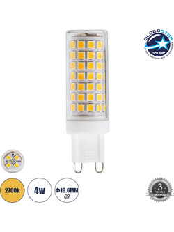 GLOBOSTAR(R) TUBITO 60392 Λάμπα G9 LED 4W 544lm 360 AC 220-240V IP20 Θερμό Λευκό 2700K Dimmable - Lumileds SMD Chip - Μ1.9 x Π1.9 x Υ6.3cm