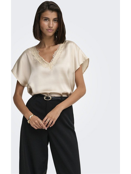 Γυναικεία Σατέν Μπλούζα με Δαντέλα, JDYFIFI S/S V-NECK TOP, JDY