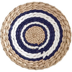 Δίσκος Boho διακοσμητικός ψάθινος φυσικό/λευκό/μπλε O30εκ