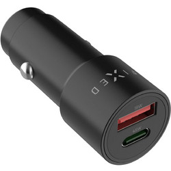 Fixed Double Car Charger 1xUSB QC 1xUSB-C 63W Black
