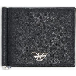 EMPORIO ARMANI MEN REGENERATED SAFFIANO LEATHER COMPACT WALLET WITH EAGLE PLATE