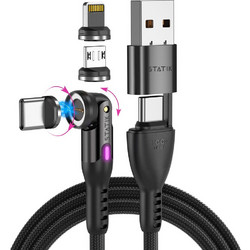 Καλώδιο USB Statik 360Pro braided rotating 3 magn. tips 6-in-1 Black 2m