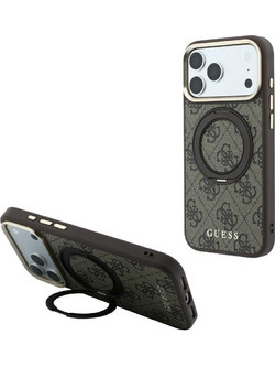 Guess Ring Stand 360 4G Classic Logo MagSafe Back Cover Brown (iPhone 18 Pro / 17 Pro)
