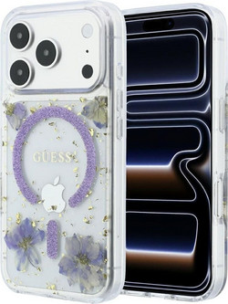 Guess Resin Flowers Glitter Magsafe Back Cover Purple (iPhone 18 Pro / 17 Pro)