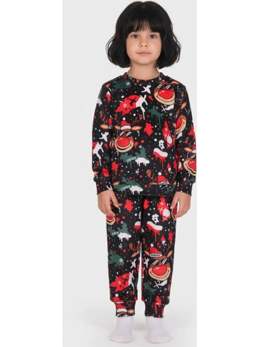 Dreams Rudolph Unisex Μαύρη Βελούδινη Βρεφική Πυτζάμα