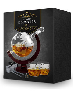 Mikamax Globe Decanter set (Μοναδικό σετ Καράφας και Ποτηριών με υφή Υδρογείου)