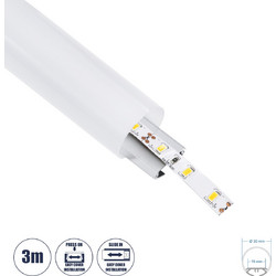 GLOBOSTAR(R) ALP-ROUND TUBIT 70853-3M Επιφανειακό & Κρεμαστό Προφίλ Αλουμινίου με Λευκό Γαλακτερό Πατητό Κάλυμμα για Ταινίες LED IP20 - Ασημί & Λευκό - Μ300 x Π3 x Υ3cm
