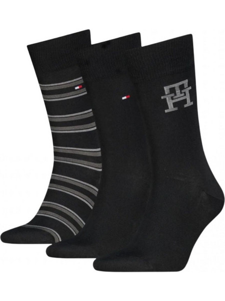 Tommy Hilfiger Ανδρικές Κάλτσες Ψηλές με Σχέδια Μαύρες 3Pack 701241159-002