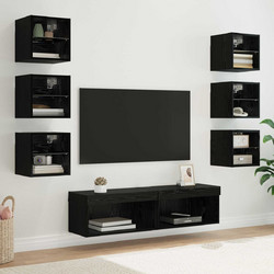 vidaXL Ντουλάπι TV 8 τεμ. 60x30x30cm Μαύρη Οξυά Γυαλί
