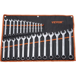 VEVOR Combination Wrench Set, 25-Piece Open End Wrench Set with Roll-up Pouch, Carbon Steel Wrench Set Metric 6 mm to 32 mm, Ideal for General Household, Garage, Workshop, Auto Repairs, Emergency