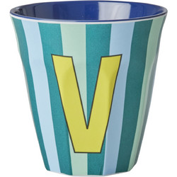 Rice - Melamine Cup with the Letter V - Blue and Green - Medium - 250 ml