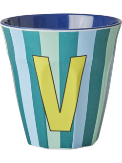 Rice - Melamine Cup with the Letter V - Blue and Green - Medium - 250 ml