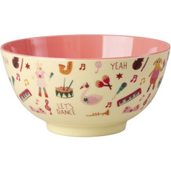 Rice - Melamine Bowl with Pink Music Band Print - Pink - 300 ml