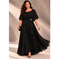 plus size αέρινο σιφόν φόρεμα Leila μαύρο