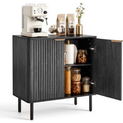 VEVOR Έπιπλο Coffee Bar, Mid Century Ραβδωτό Τραπέζι Coffee Bar με Αποθήκευση 2 Επιπέδων, Ντουλάπι Μπουφέ με Πόρτα Τύπου Barn, Μπουφές για Σαλόνι, Είσοδο, 80 x 37,5 x 80 cm, Μαύρο