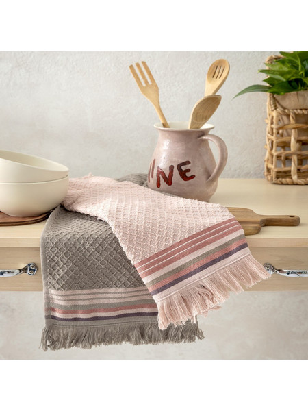 Πετσέτες Κουζίνας Drizzle (Σετ 2τμχ) Pink-Grey Nima 40x60cm 100% Βαμβάκι
