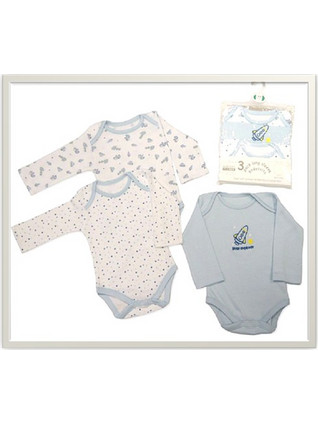 Κορμάκια 3 τμχ μακρύ μανίκι BW-202 σιελ της nursery time