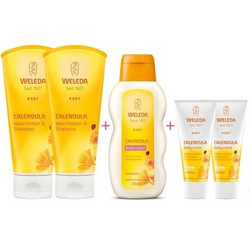 Weleda Σαμπουάν-Αφρόλουτρο Καλέντουλας 2x200ml + Κρέμα για Αλλαγή Πάνας 2x75ml + Γαλάκτωμα Σώματος 200ml