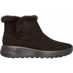 Skechers On The Go Joy-Bunfle Up Γυναικεία Μποτάκια Αστραγάλου Suede Σοκολατί με Γούνα 15501